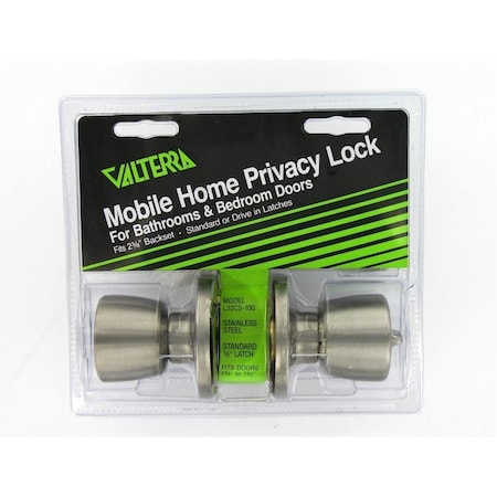 Valterra DOOR LOCK, BATHROOM/BEDROOM PRIVACY, KNOB X KNOB, SS, CLAM SHELL L32CS100